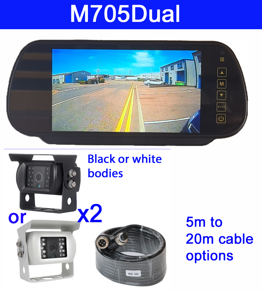Clip on mirror rear view monitor and 2 CCD reversing cameras